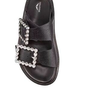 Zadig & Voltaire Black Crystal-Buckle Slide Sandal